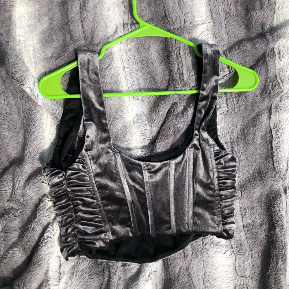 NWOT Zara Charcoal Velvet Cropped Tank - Picture 2 of 5